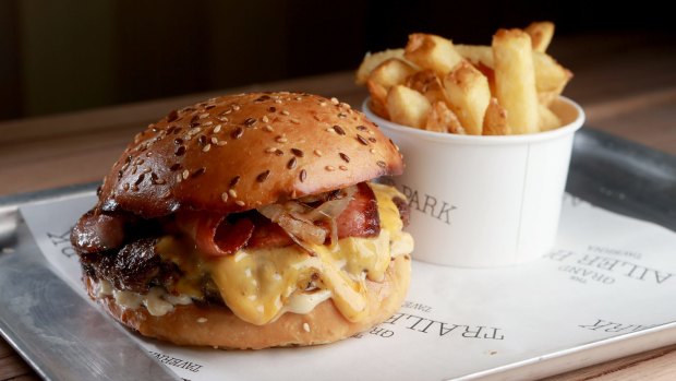 Classic: The Atomic Burger with Chips served at Grand Trailer Park Taverna.