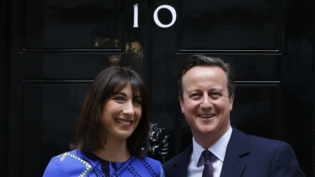 Britain's Prime Minister David Cameron and his wife Samantha return to Number 10 Downing Street after the general election.