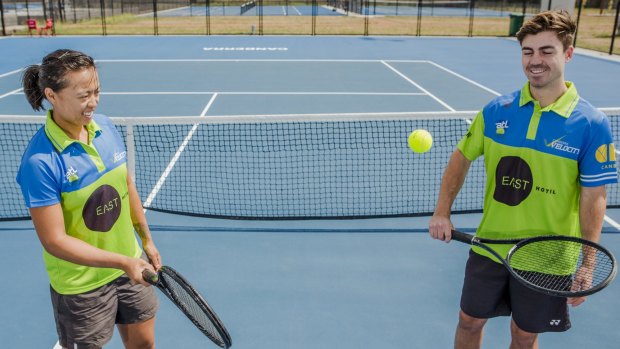Alison Bai and James Frawley are having fun with their tennis.