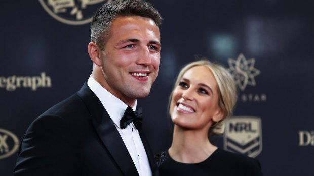 Sam Burgess and Phoebe Burgess arrive at the 2016 Dally M Awards at Star City on September 28, 2016 in Sydney, Australia.