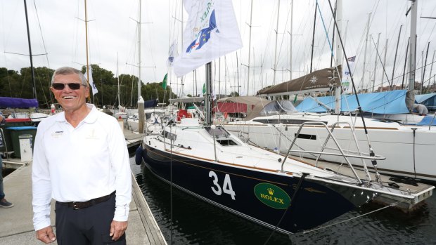 Smiling: Shane Kearns, with his yacht Komatsu Azzuro, is feeling confident about this year's Sydney to Hobart.