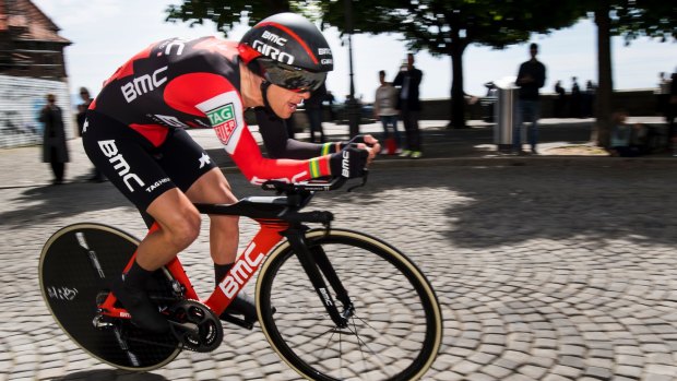 Richie Porte, pictured earlier this month during his triumphant run at the Tour de Romandie, was edged out by just 10 seconds overall in the thrilling Criterium du Dauphine final stage.