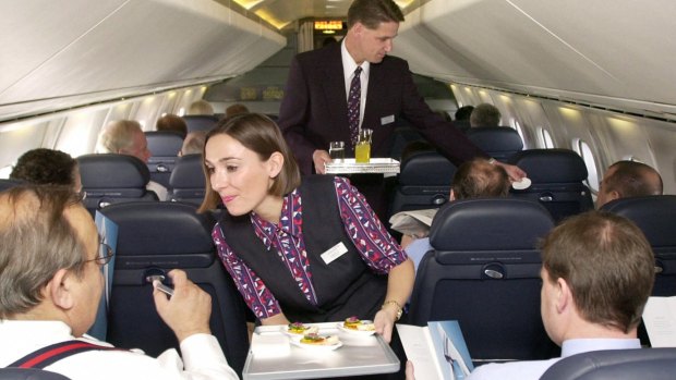 On board the Concorde supersonic jet. ""You have a proper sit-down French meal, which takes two and a half to three hours."