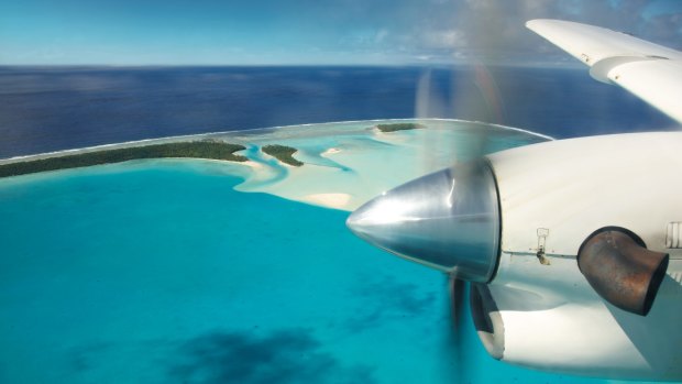 Aitutaki's famous lagoon from the air.