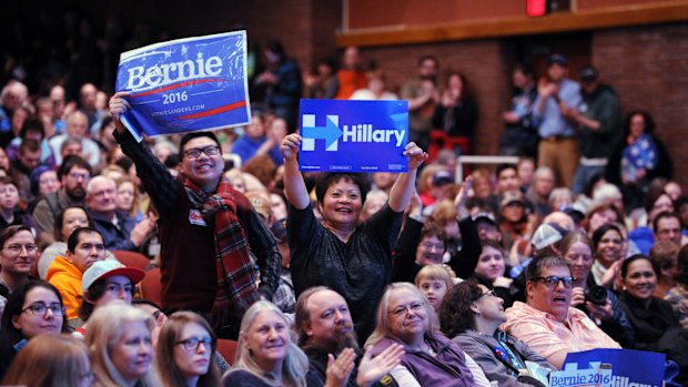 Opposing political supporters in Anchorage, Alaska, on Saturday. 