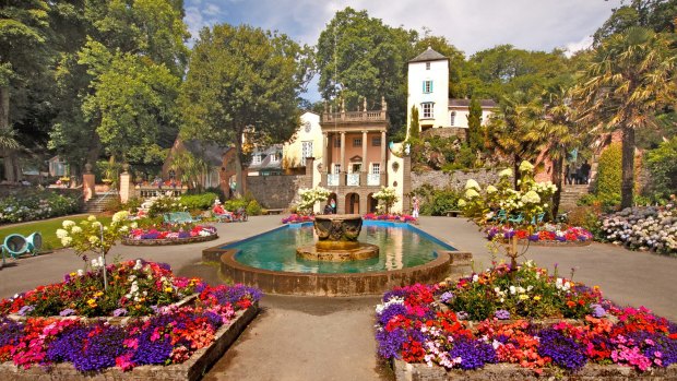 The centre of Portmeirion village has an attractive square with colourful flower beds.