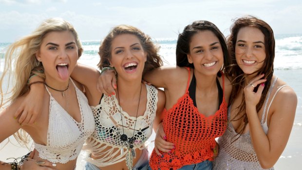 Girls just wanna have fun: New pop group Mischief (L-R) Chevonne Nel 18, Rachael Steel 19, Eesha Hunjon 21 and Nicole Blair.