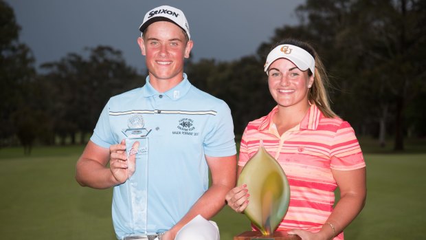 Canberra Federal Amateur Open golf winners Jordan Garner and Tahnia Ravnjak.