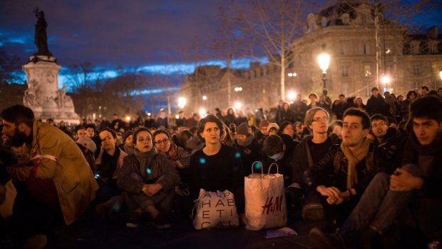Protesters gather at the Place de la Republique in Paris.