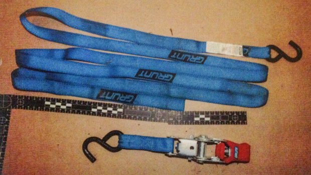 Ratchet ties found inside the shed where the boy was tied up.