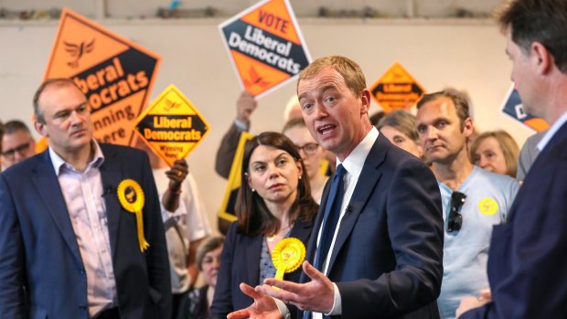 Tim Farron, leader of the UK Liberal Democrats, at an event in Kingston-upon-Thames.