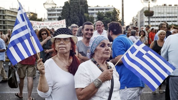 Protesters at a pro-government rally in Athens on Wednesday calling on Greece's creditors to soften their stance.