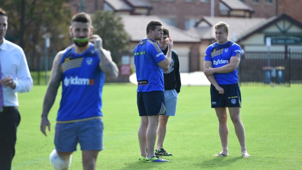 Unaware of allegations: Parramatta Eels players at the club's media day on Friday.