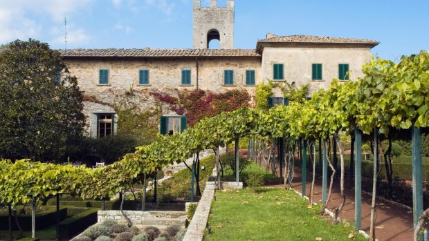 Castle park of a winery, Badia di Coltibuono, Chianti, Tuscany, Italy. 
