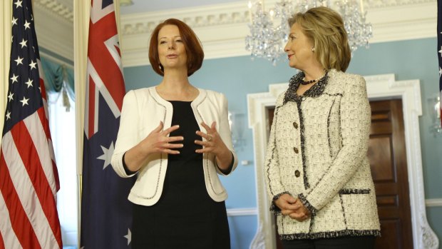 Julia Gillard and Hillary Clinton in March 2011.