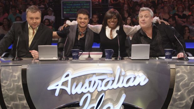 Australian Idol judges Kyle Sandilands, original winner and guest judge Guy Sebastian, Marcia Hines and Ian "Dicko" Dickson.