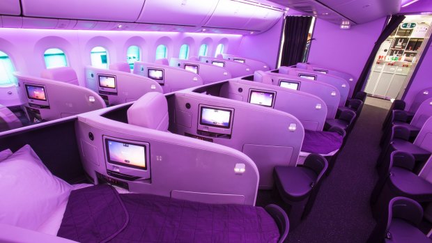 The 1-1-1 configuration in business class on Air New Zealand's Boeing 787-9 Dreamliner.