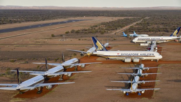 Singapore Airlines' grounded planes at the facility in Alice Springs.