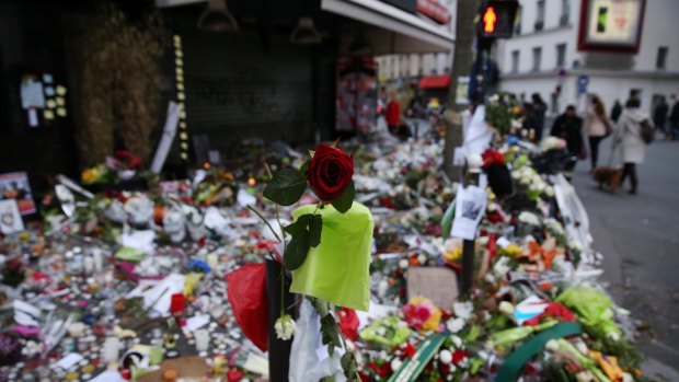 Tributes at La Belle Equipe restaurant in Paris on Thursday.