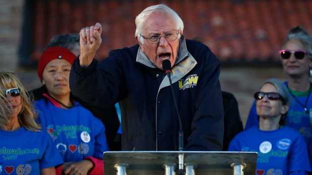 Senator Bernie Sanders speaks to supporters at a rally on Friday.
