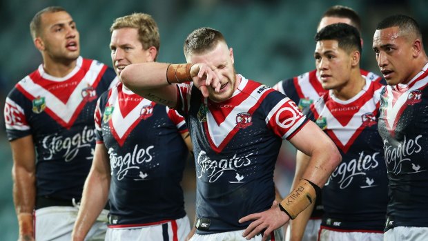 Understudy: Jackson Hastings dragged the Roosters back into the match with a pinpoint kick to the wing for Shaun Kenny-Dowall to score, but the Tricolours were left gutted at the end.