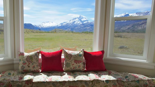 The view from one of the guest cabins with Monte Norte in the distance.