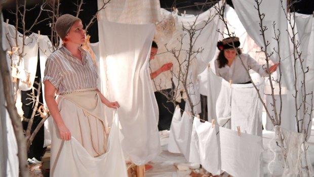 Teneille Clerke, Patrizia Menichelli and Gabriella Salvaterra in the forest in The Echo of The Shadow.