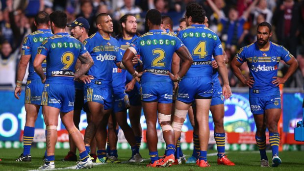 What happened? The Eels look dejected after a Cowboys try.