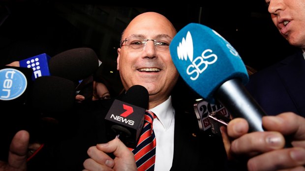 Senator Arthur Sinodinos outside ICAC last year. He was called to give evidence about Australian Water Holdings. 