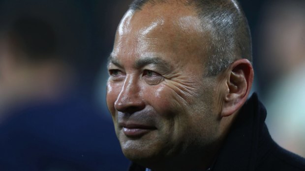 Reasons to smile: Eddie Jones looks on during England's victory over South Africa.