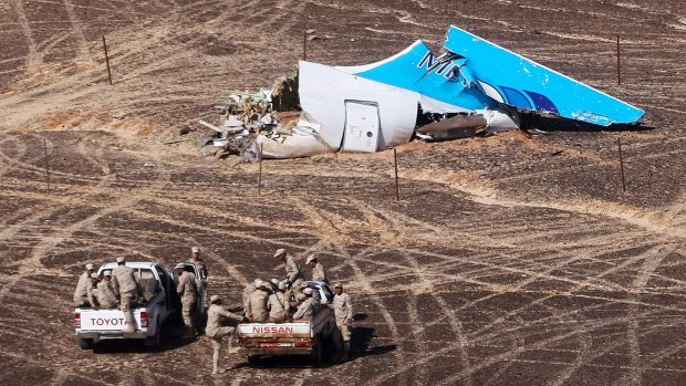 Wreckage at the site of the plane crash on the Sinai Peninsula.