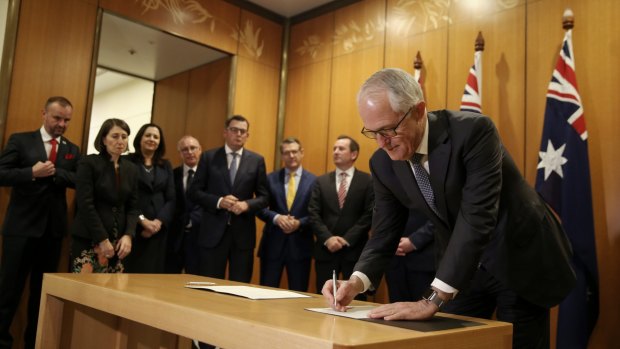 Prime Minister Malcolm Turnbull with Premiers and Chief Ministers on Thursday.