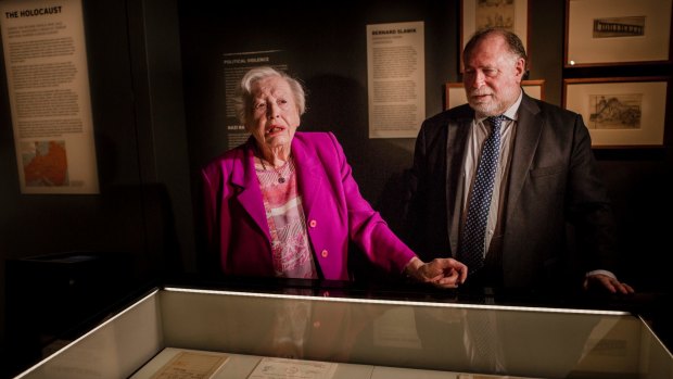 Holocaust survivor Irma Hanner with Jewish Holocaust Centre director Warren Fineberg. 
Irma Hanner speaks about her possessions included in the Australian War Memorial's permanent Holocaust exhibition. 