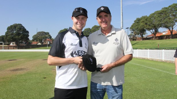 Welcome aboard: Fabian Cowdrey with Wests president Dave Gilbert.