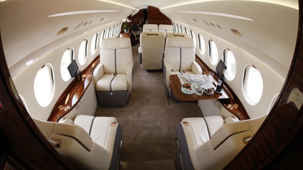 The interior of a Falcon 7X private jet seen at the Farnborough International Air Show. Passengers on board the RAAF get 'VIP service' according to the Defence Force
