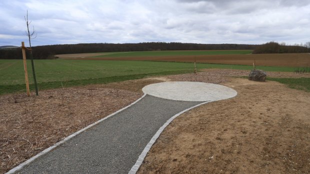 A path leads to a round paved place near Gadheim. The spot marks the new geographical centre of the European Union once the UK departs.