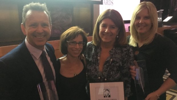 Caroline Wilson, with the Harry Gordon Australian sports journalist of the year award in 2016 with Age colleagues Michael Gleeson, Chloe Saltau and Emma Quayle. 