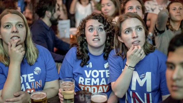 A referendum results party at the Lexington pub in London.