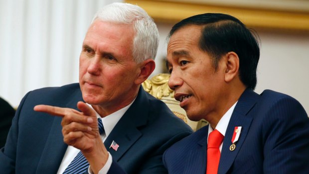 Mike Pence with Indonesian President Joko Widodo in Jakarta on Thursday.