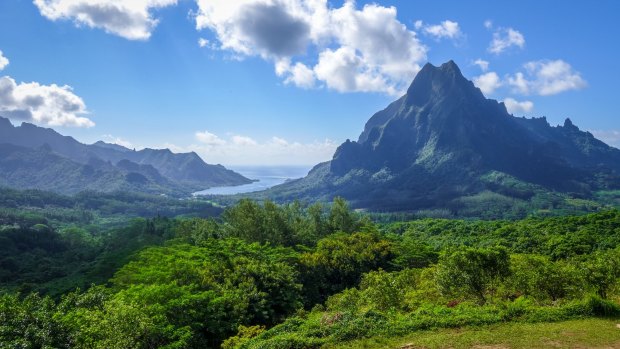 Stunning Moorea Island, part of French Polynesia, lies northwest of Tahiti.