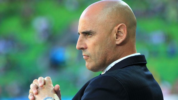 Melbourne Victory coach Kevin Muscat watches Saturday's game.