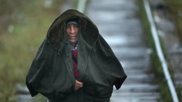 A Syrian refugee walking towards Hungary from Serbia on Thursday. 