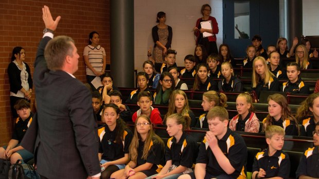 New year 7 students with principal Don Collins at Coburg High School.