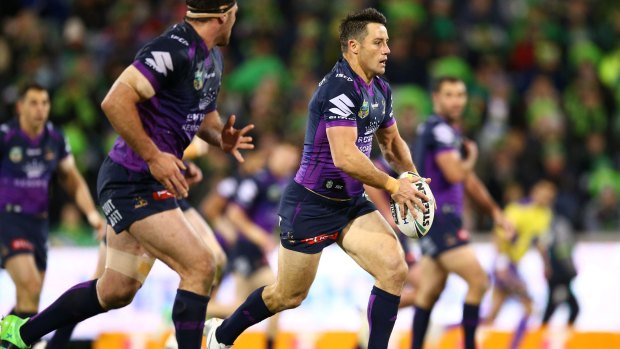 Cooper Cronk prepares to kick against Canberra.