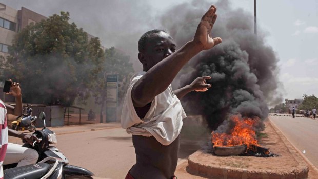 A protester on the streets of Burkina Faso's capital Ouagadougou.