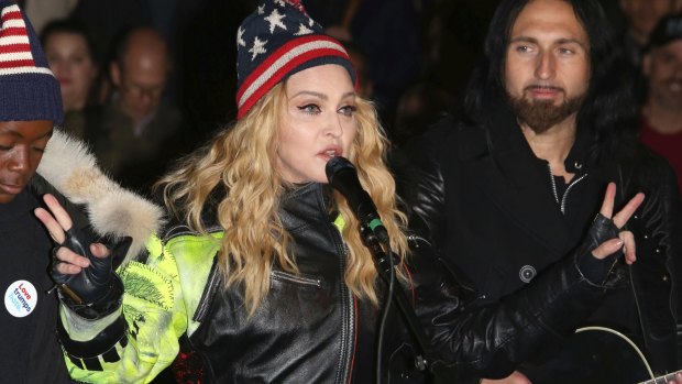 At the same time as the Philadelphia rally, Madonna performed in support of Hillary Clinton at Washington Square Park in New York.  