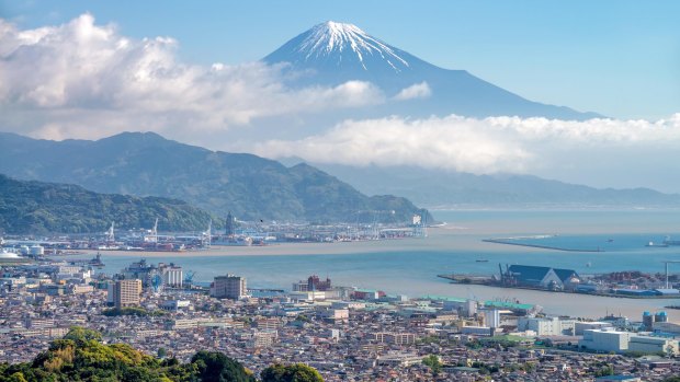 Mount Fuji and Shizuoka town from Nihondaira hill.