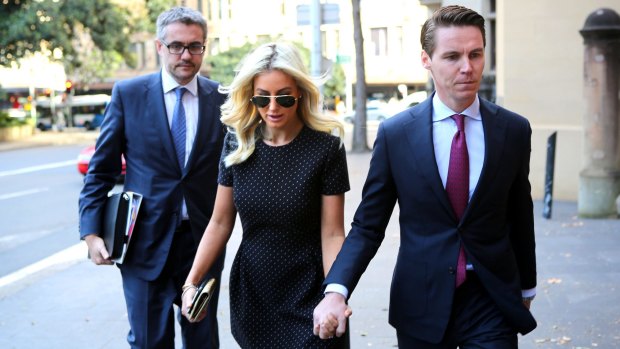 Oliver Curtis arrives at St James Court in Sydney on Monday with wife Roxy Jacenko.