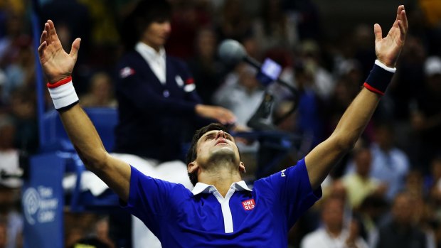 Jubilation: Novak Djokovic celebrates his second US Open triumph.