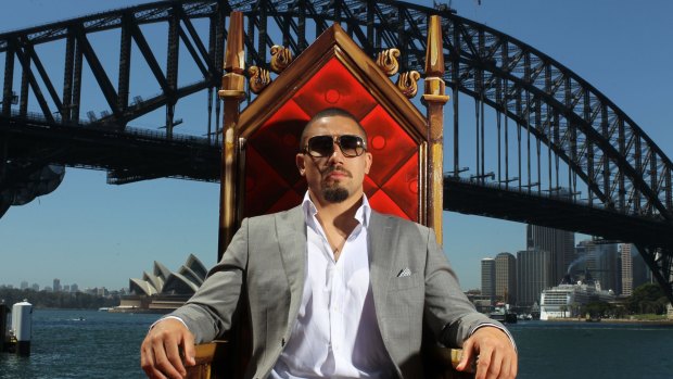 King of the middleweights: Whittaker poses on a conveniently located throne.